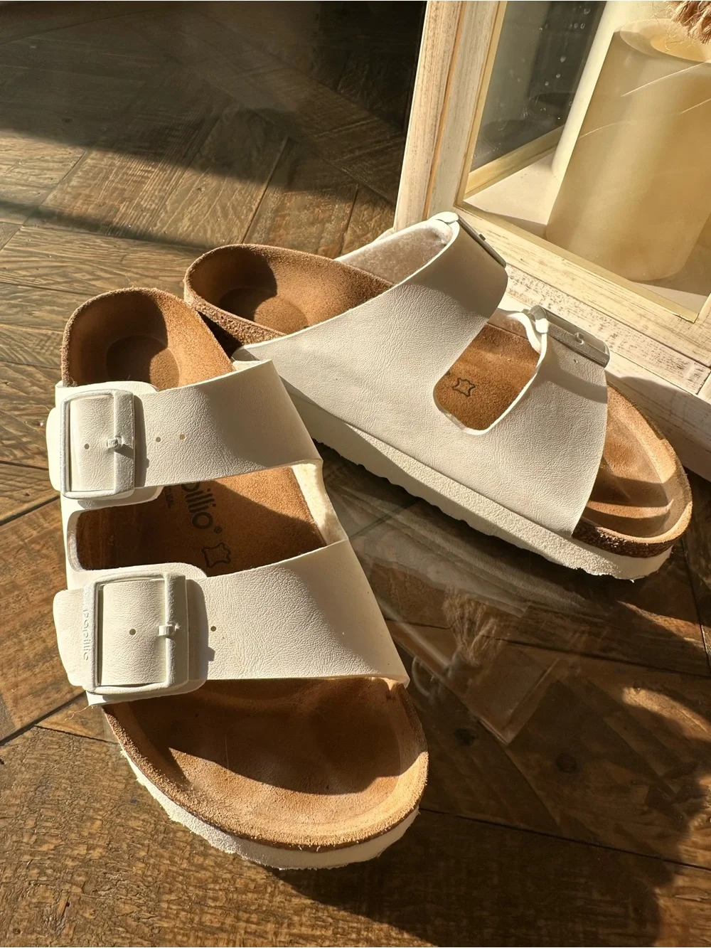 Birkenstock White Two-Strap Leather Sandals